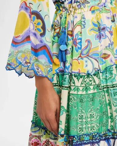 Johnny Was Tiered Patchwork-Print Silk Maxi Dress | Thumbnail 5