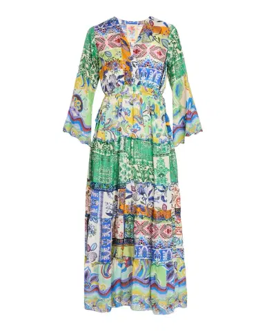 Johnny Was Tiered Patchwork-Print Silk Maxi Dress | Thumbnail 1