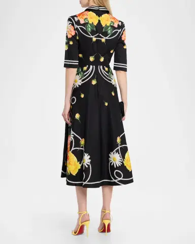 Rickie Freeman for Teri Jon Floral & Pearl-Print Cotton Midi Shirtdress | Thumbnail 3