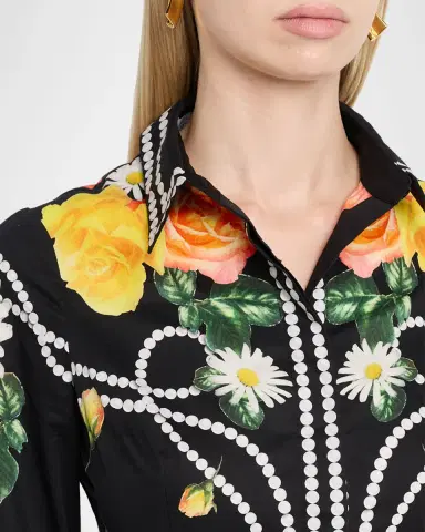 Rickie Freeman for Teri Jon Floral & Pearl-Print Cotton Midi Shirtdress | Thumbnail 5