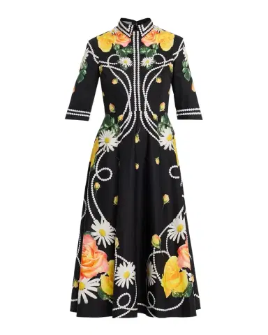 Rickie Freeman for Teri Jon Floral & Pearl-Print Cotton Midi Shirtdress | Thumbnail 1