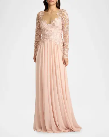 Tadashi Shoji Floral-Embroidered Tulle & Georgette Gown | Thumbnail 2