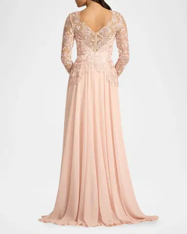 Tadashi Shoji Floral-Embroidered Tulle & Georgette Gown | Thumbnail 3