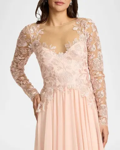 Tadashi Shoji Floral-Embroidered Tulle & Georgette Gown | Thumbnail 4