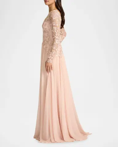 Tadashi Shoji Floral-Embroidered Tulle & Georgette Gown | Thumbnail 5