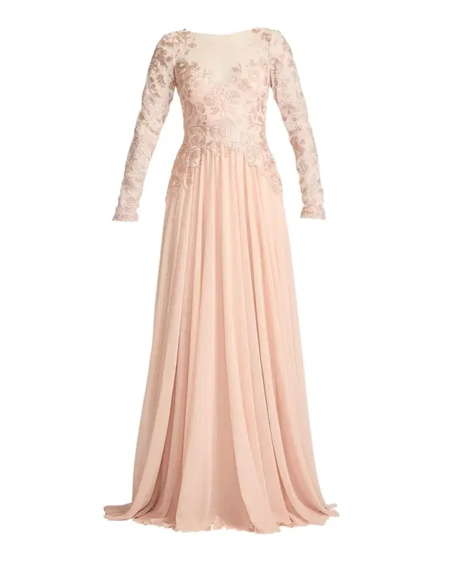 Tadashi Shoji Floral-Embroidered Tulle & Georgette Gown