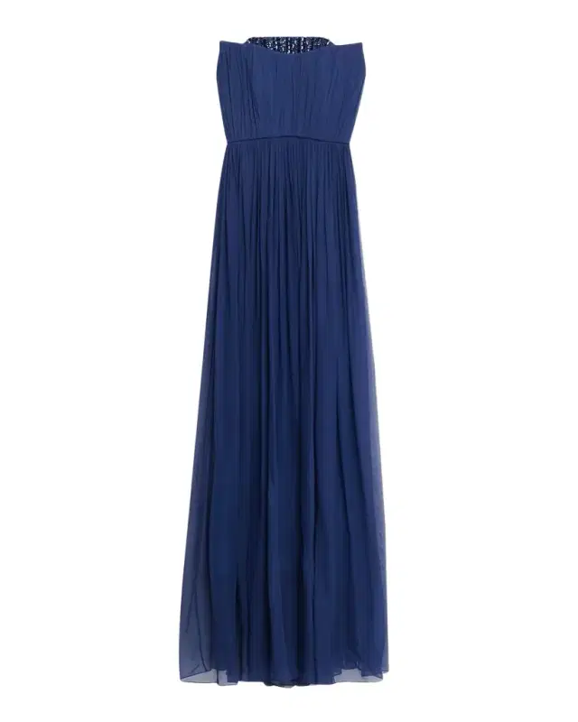 Pamella Roland Strapless Crystal Embellished Chiffon Gown