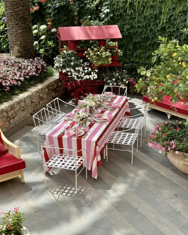 SUMMERILL & BISHOP Raspberry/Rose Pink Stripe Linen Tablecloth, 65" x 98" | Thumbnail 4 SUMMERILL & BISHOP Raspberry/Rose Pink Stripe Linen Tablecloth, 65" x 98" | Thumbnail 4