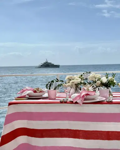 SUMMERILL & BISHOP Raspberry/Rose Pink Stripe Linen Tablecloth, 65" x 98" | Thumbnail 5 SUMMERILL & BISHOP Raspberry/Rose Pink Stripe Linen Tablecloth, 65" x 98" | Thumbnail 5