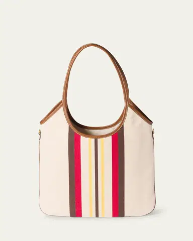 Miu Miu Ivy Striped Leather-Trim Canvas Tote Bag | Thumbnail 3