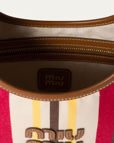Miu Miu Ivy Striped Leather-Trim Canvas Tote Bag | Thumbnail 4