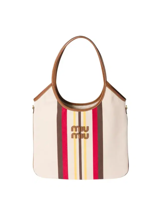 Ivy Striped Leather-Trim Canvas Tote Bag