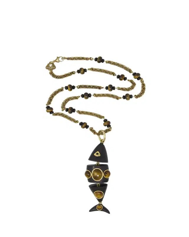 Grazia And Marica Vozza Ebony Wood and Tiger's Eye Fish Pendant Necklace
