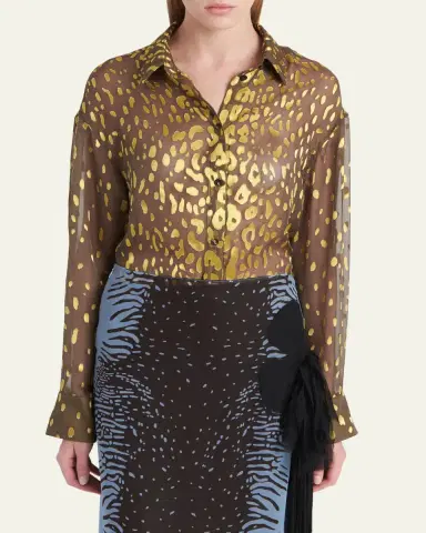 Ferragamo Leopard Devore Button-Down Shirt | Thumbnail 4