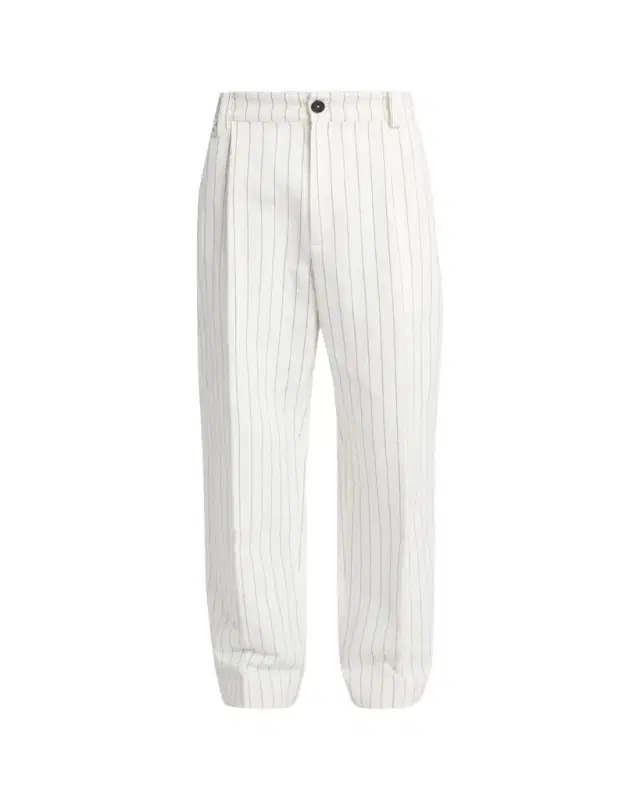 Men's Linen and Cotton Hairline Stripe Pleated Trousers