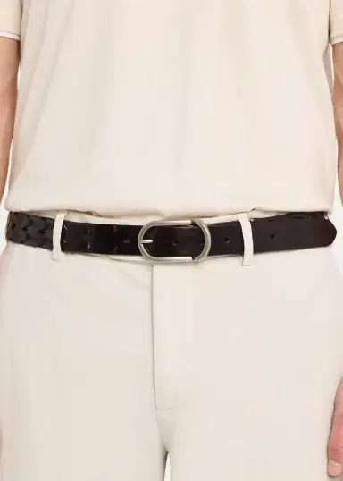 Brunello Cucinelli Men's Braided Smooth Calfskin Round-Buckle Belt | Thumbnail 2