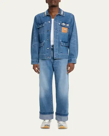 Simone Rocha Men's Embellished Washed Denim Jacket | Thumbnail 2 Simone Rocha Men's Embellished Washed Denim Jacket | Thumbnail 2