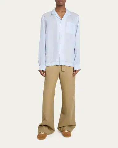 Dries Van Noten Men's Striped Cupro Button-Down Shirt | Thumbnail 2