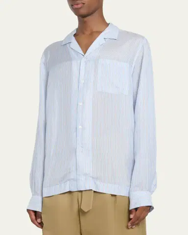 Dries Van Noten Men's Striped Cupro Button-Down Shirt | Thumbnail 4