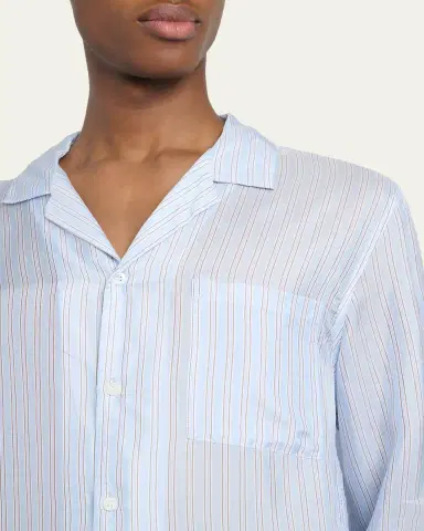 Dries Van Noten Men's Striped Cupro Button-Down Shirt | Thumbnail 5