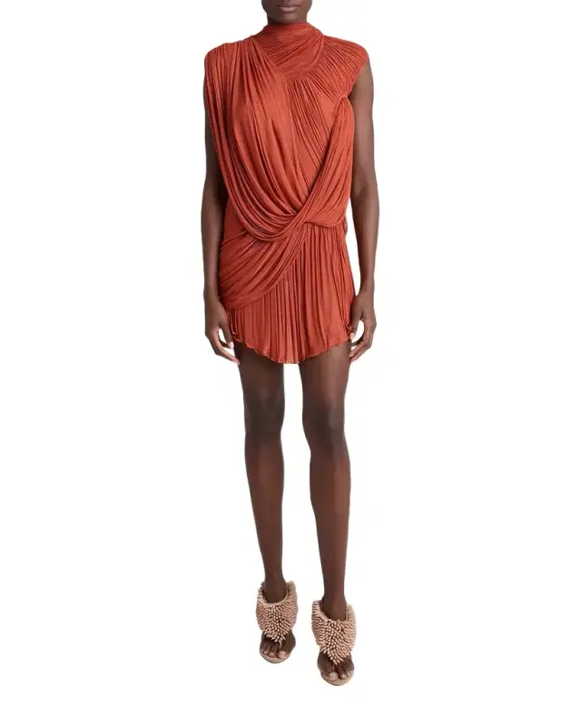 Draped Jersey Backless Mini Dress