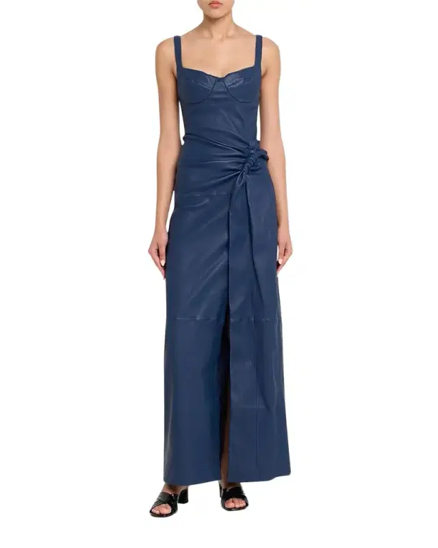 SIMKHAI Lyle Draped Leather Dress