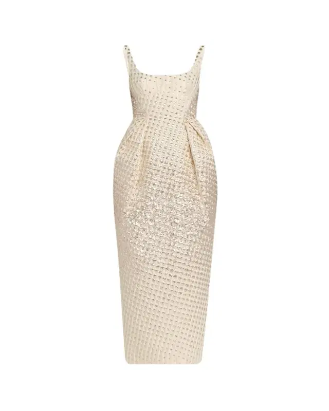 Halftone Wiggle Dot Metallic Jacquard Dress