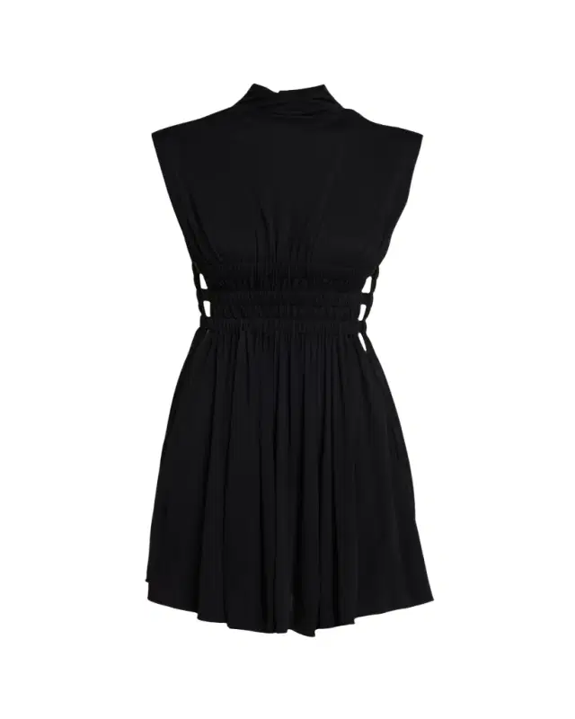 Mock-Neck Waist-Cutout Jersey Backless Mini Dress