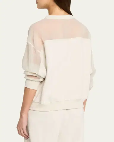 Brunello Cucinelli Sheer-Sleeve Sweatshirt | Thumbnail 3 Brunello Cucinelli Sheer-Sleeve Sweatshirt | Thumbnail 3
