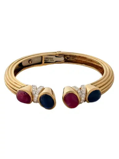 Eleuteri + David Webb Vintage 1980s 18-karat Gold, Platinum, Ruby, Sapphire And Diamond Bangle | Thumbnail 1