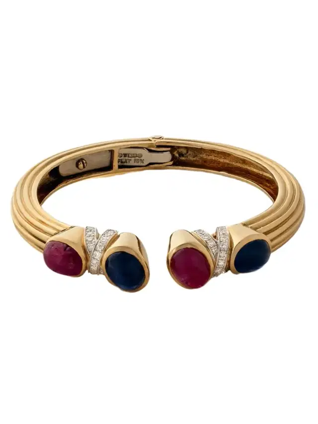 + David Webb Vintage 1980s 18-karat Gold, Platinum, Ruby, Sapphire And Diamond Bangle