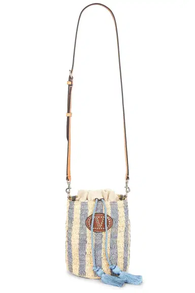 Valentino Garavani Crochet Raffia VLogo Signature Small Bucket Bag | Thumbnail 1
