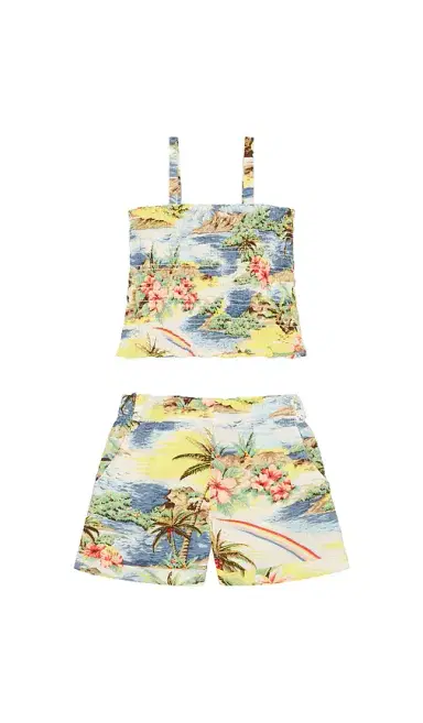 Polo Ralph Lauren Printed Rayon Challis Smocked Top With Short | Thumbnail 1