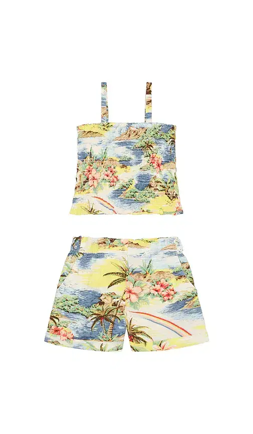 Polo Ralph Lauren Printed Rayon Challis Smocked Top With Short