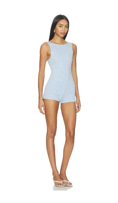 MORE TO COME Penelope Boat Neck Romper Blue Gingham | Thumbnail 2