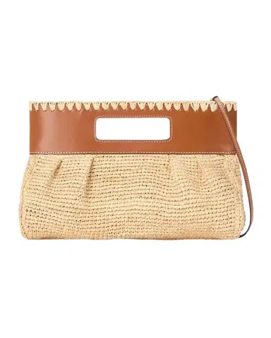 Staud Lena Raffia and Leather Clutch Bag | Thumbnail 1 Staud Lena Raffia and Leather Clutch Bag | Thumbnail 1