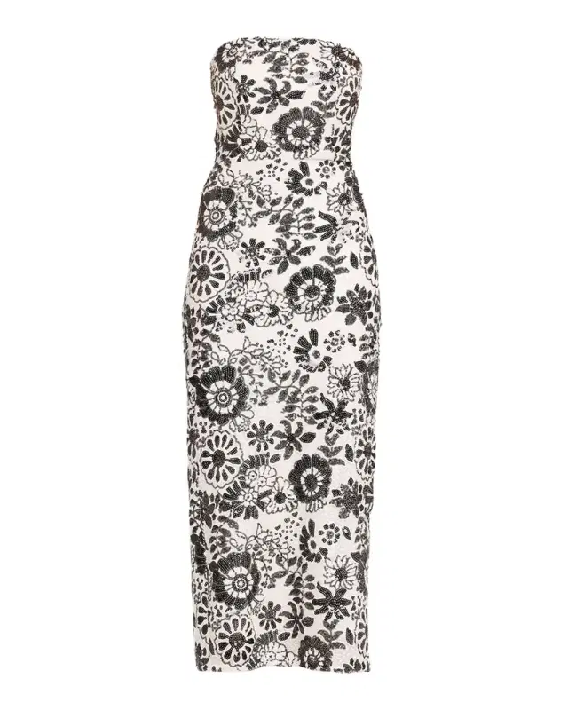 Ramy Brook Bonnie Strapless Floral Sequin Column Midi Dress