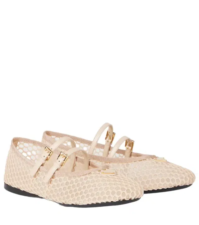 Prada Macramé mesh Mary Jane flats