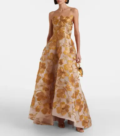 Monique Lhuillier Embroidered strapless raffia-blend gown | Thumbnail 2 Monique Lhuillier Embroidered strapless raffia-blend gown | Thumbnail 2