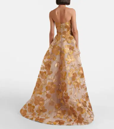 Monique Lhuillier Embroidered strapless raffia-blend gown | Thumbnail 4 Monique Lhuillier Embroidered strapless raffia-blend gown | Thumbnail 4