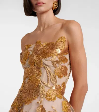 Monique Lhuillier Embroidered strapless raffia-blend gown | Thumbnail 5 Monique Lhuillier Embroidered strapless raffia-blend gown | Thumbnail 5