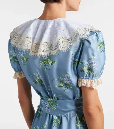 Rodarte Floral lace-trimmed silk twill minidress | Thumbnail 3