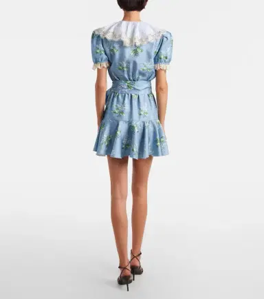 Rodarte Floral lace-trimmed silk twill minidress | Thumbnail 5