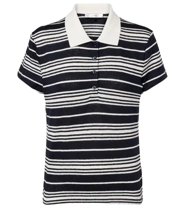 Frame Striped linen-blend polo shirt