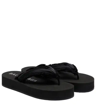 Balenciaga Cushy fringed satin platform thong sandals | Thumbnail 1
