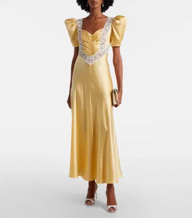 Rodarte Lace-trimmed ruched silk satin maxi dress | Thumbnail 2