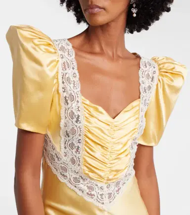 Rodarte Lace-trimmed ruched silk satin maxi dress | Thumbnail 3