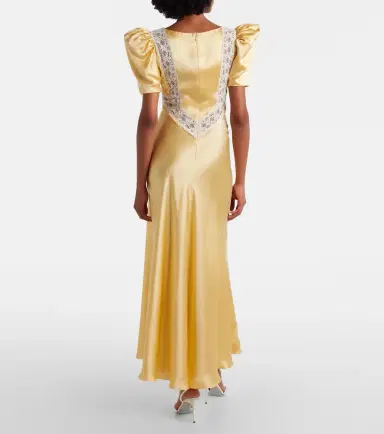 Rodarte Lace-trimmed ruched silk satin maxi dress | Thumbnail 4