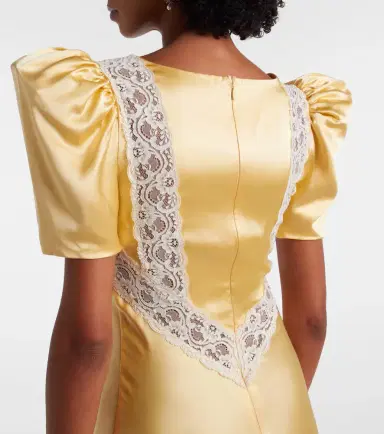Rodarte Lace-trimmed ruched silk satin maxi dress | Thumbnail 6