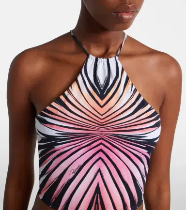 Roberto Cavalli Printed halterneck mesh crop top | Thumbnail 5
